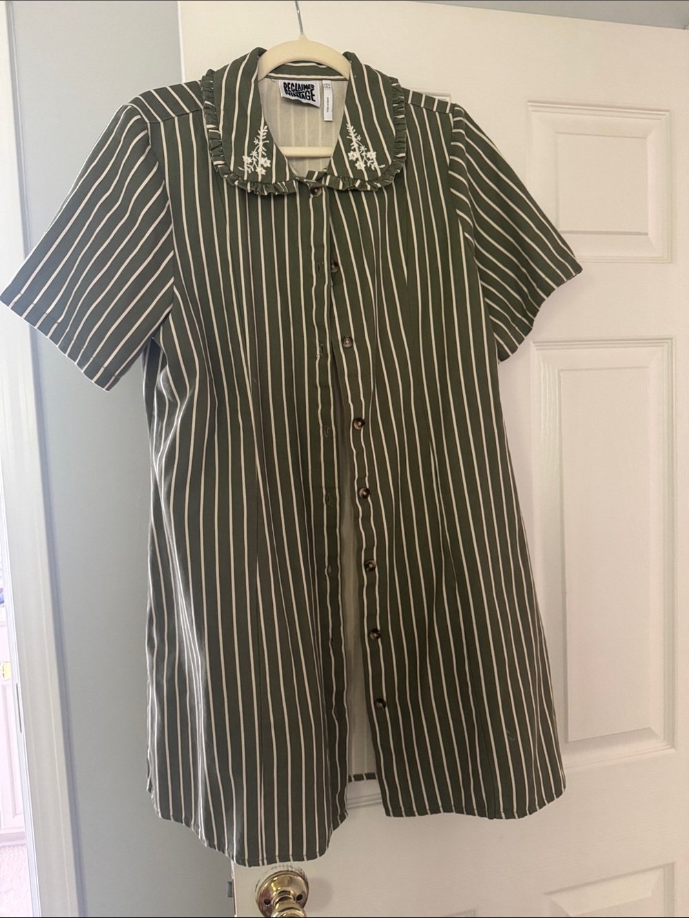Reclaimed Vintage Olive Green & White Striped Mini Dress